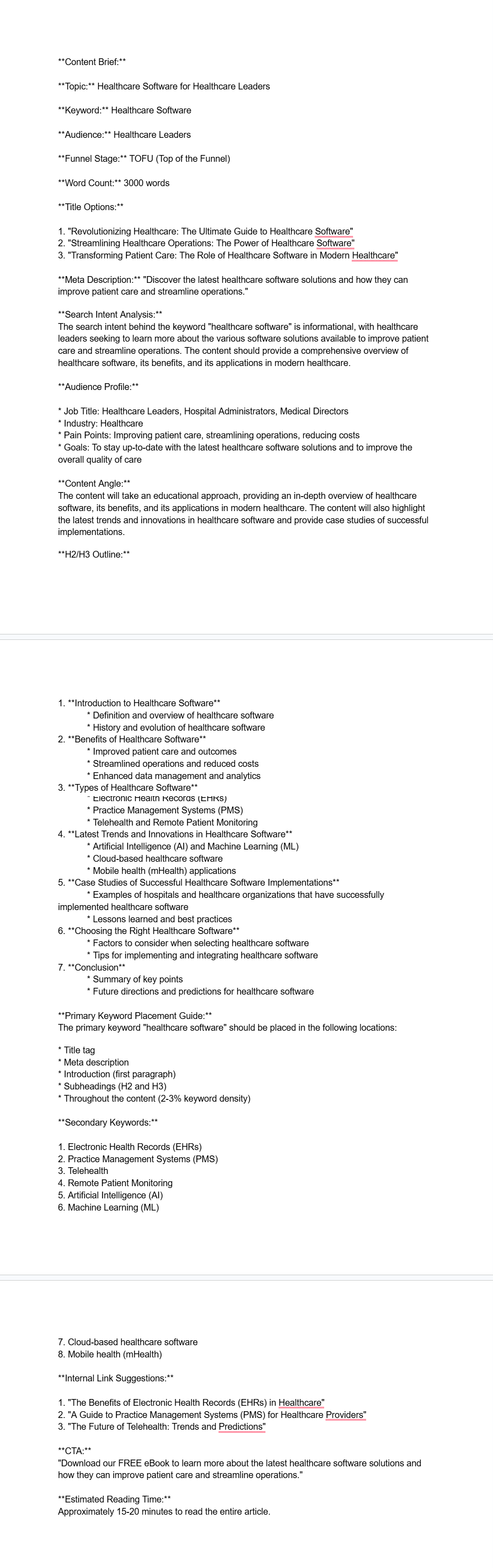 Google Docs content brief output